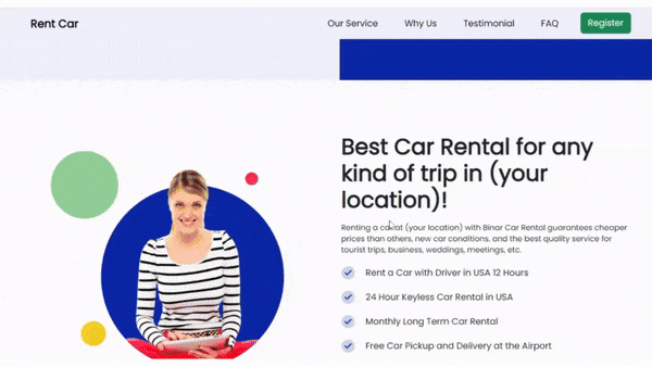 create a responsive car rental landing page using html and css.gif